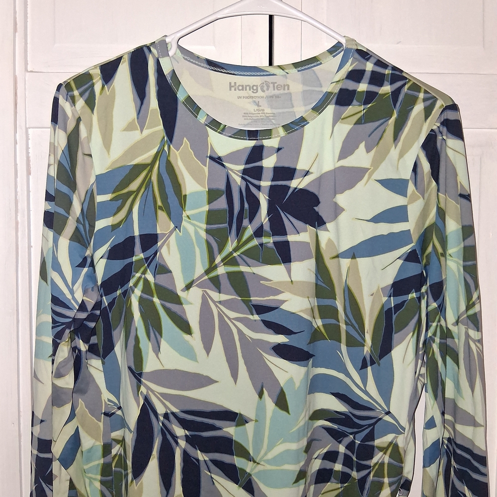 Hang Ten Women's Long-Sleeve Leaf Print Top - Blue/Green - Picture 3 of 10